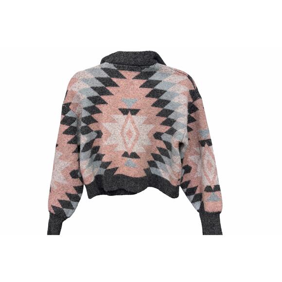 FIFTY NINE NINETY Brand Crop Aztec Quarter Zip Pullover PinkBlue Western Medium - Picture 4 of 5